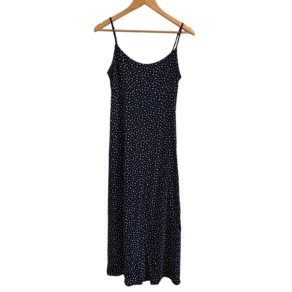 Brandy Melville Navy Blue Floral Ditsy Tie Back Midi Slip Dress Made in Italy